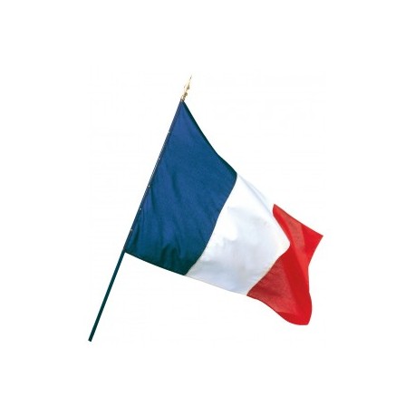 DRAPEAU MAT FRANCAIS 60X 90 cm. Maille polyester - Finitions : clouÃ©s sur hampe en bois bleu avec lance plastique dorÃ©e 