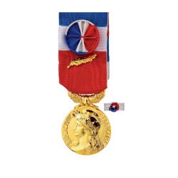  Médaille du Travail:35ans: bronze doré ( médaille d'Or ) +Option Gravure  (Nom+Prénom+Année promotion)-Vendu sans la roset